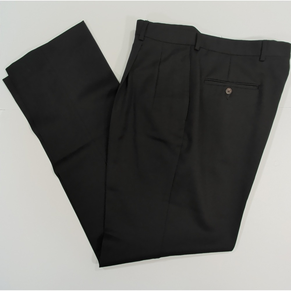 Nordstrom by Corbin Mens Pleated Dress Pants 36x34 Black Wool Blend Made in USA